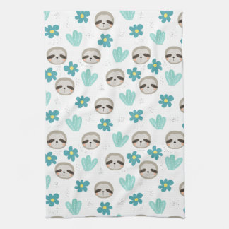Sweet Sloth Floral Pattern Kitchen Towel
