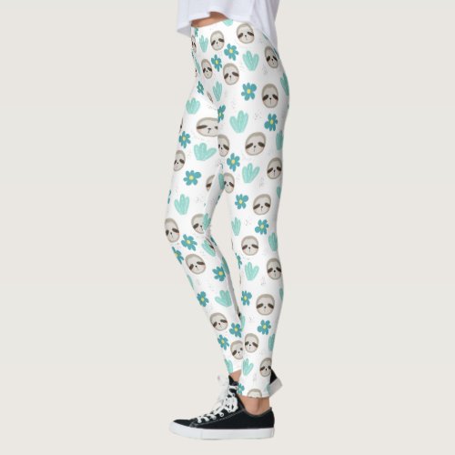 Sweet Sloth Floral Pattern Leggings