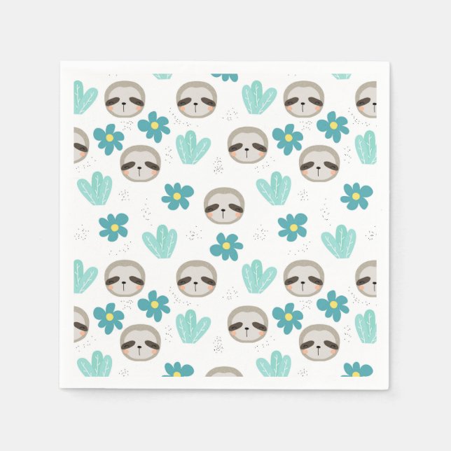 Sweet Sloth Floral Pattern Napkins (Front)