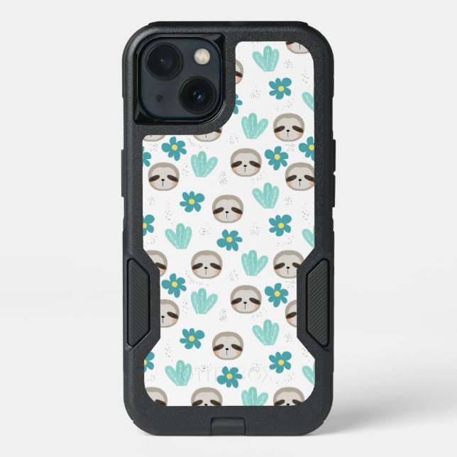Sweet Sloth Floral Pattern Otterbox iPhone Case (Back)