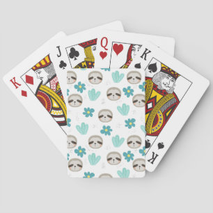 Sweet Sloth Floral Pattern Poker Cards