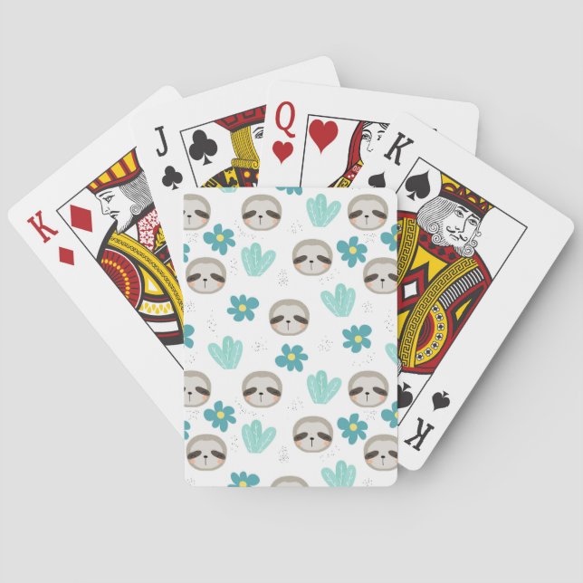 Sweet Sloth Floral Pattern Poker Cards (Back)