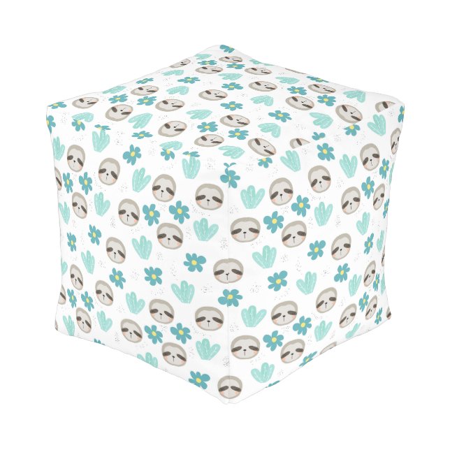 Sweet Sloth Floral Pattern Pouf (Angled Back)