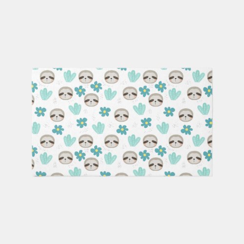 Sweet Sloth Floral Pattern Rug