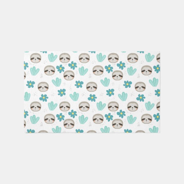 Sweet Sloth Floral Pattern Rug (Front)