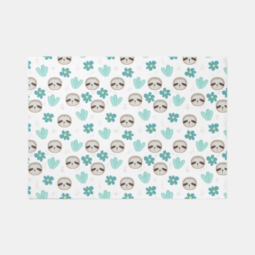 Sweet Sloth Floral Pattern Rug