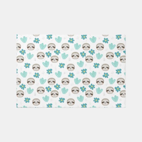 Sweet Sloth Floral Pattern Rug