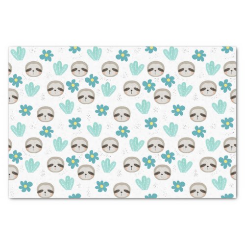 Sweet Sloth Floral Pattern Tissue Paper