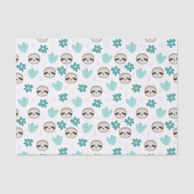 Sweet Sloth Floral Pattern Tissue Paper (Front)