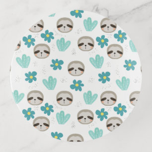 Sweet Sloth Floral Pattern Trinket Tray