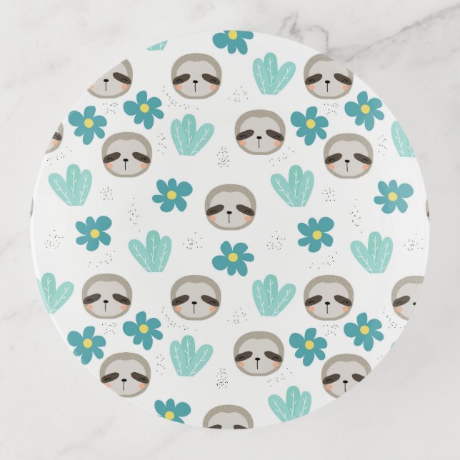Sweet Sloth Floral Pattern Trinket Tray (Front)