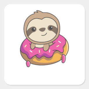 Sweet Sloth Funny Animals In Donut Faults Square Sticker