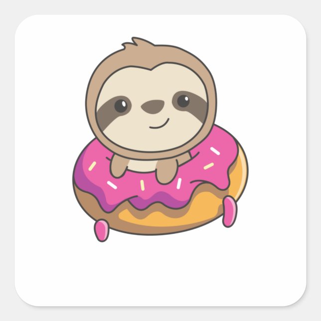 Sweet Sloth Funny Animals In Donut Faults Square Sticker (Front)