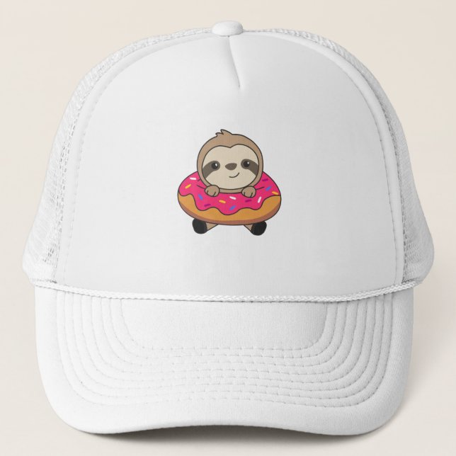 Sweet Sloth Funny Animals In Donut Pink Trucker Hat (Front)