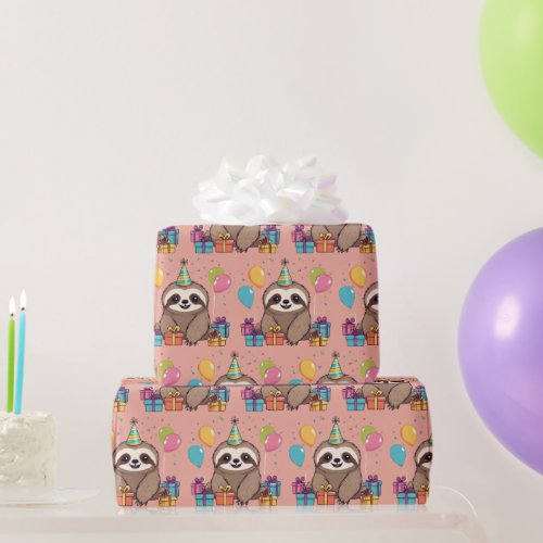 Sweet Sloth Girl Birthday Pink Wild Animal Wrapping Paper