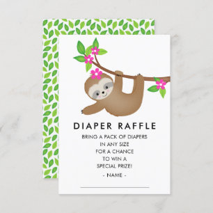 Sweet Sloth Girls Baby Shower Diaper Raffle Enclosure Card