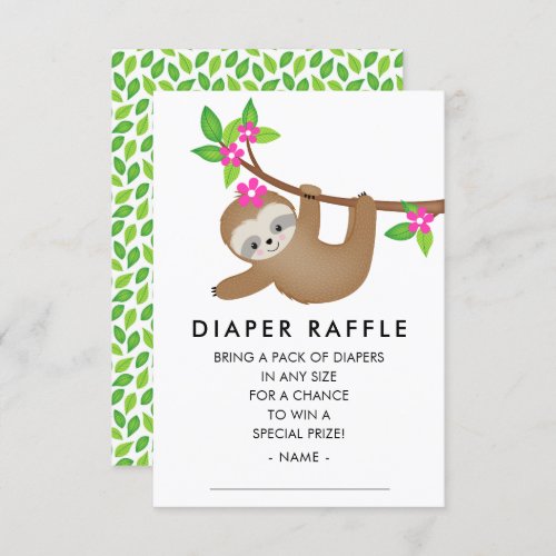 Sweet Sloth Girls Baby Shower Diaper Raffle Enclosure Card