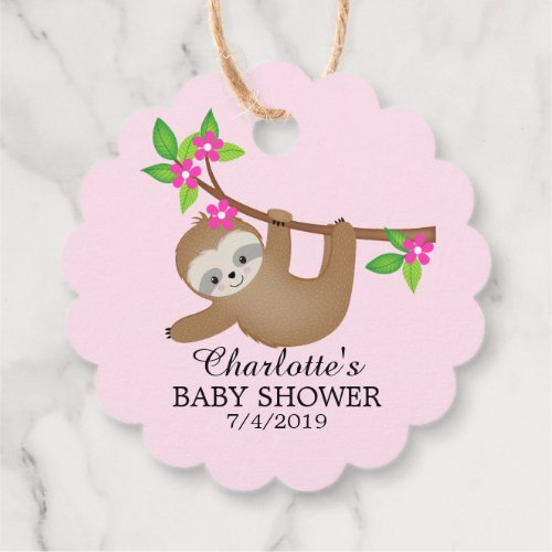 Sweet Sloth Girls Baby Shower Favor Gift Tag