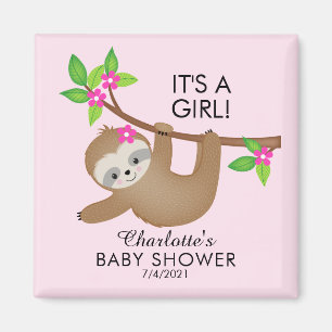 Sweet Sloth Girls Baby Shower Favor Magnet