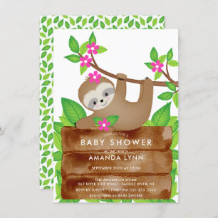 Sweet Sloth Girls Baby Shower Invitation