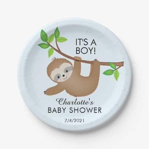 Sweet Sloth Its a Boy Baby Shower 7 Plate