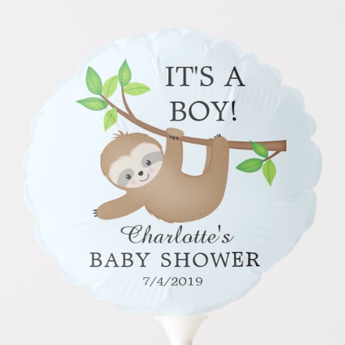 Sweet Sloth Its A Boy Baby Shower Balloon