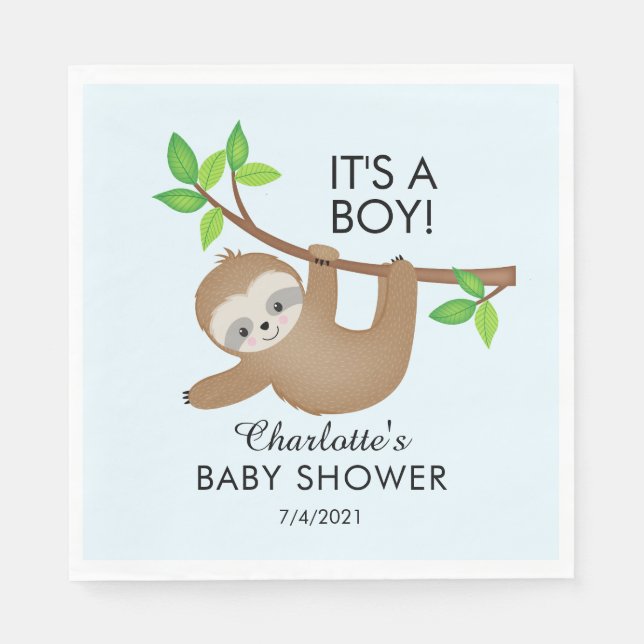 Sweet Sloth It's A Boy Baby Shower Paper Napkins (Front)