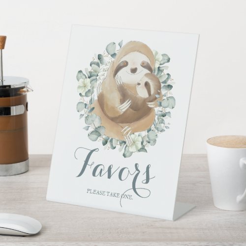 Sweet Sloth Mommy and Baby Shower Guest Favors Pedestal Sign