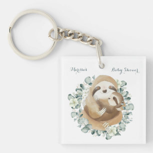 Sweet Sloth Mommy Cuddle Wreath Baby Shower Favor Keychain