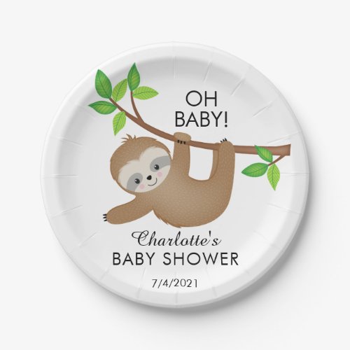 Sweet Sloth OH BABY Baby Shower 7 Plate