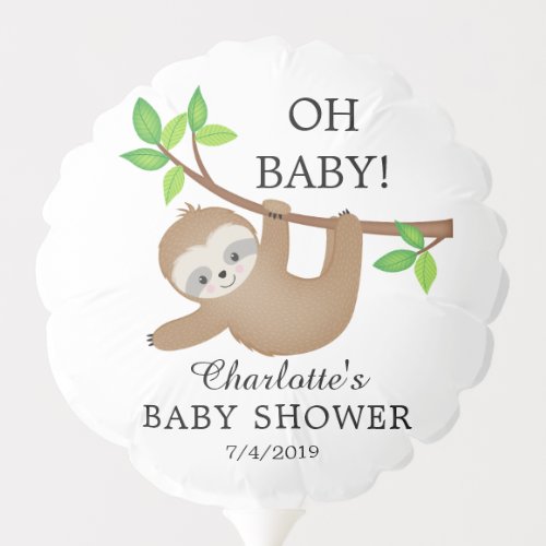 Sweet Sloth OH BABY Baby Shower Balloon