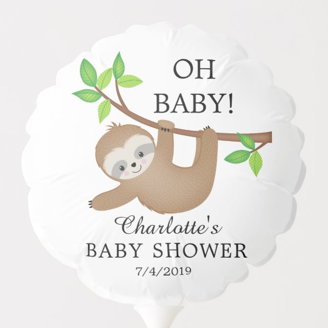 Sweet Sloth OH BABY Baby Shower Balloon (Back)