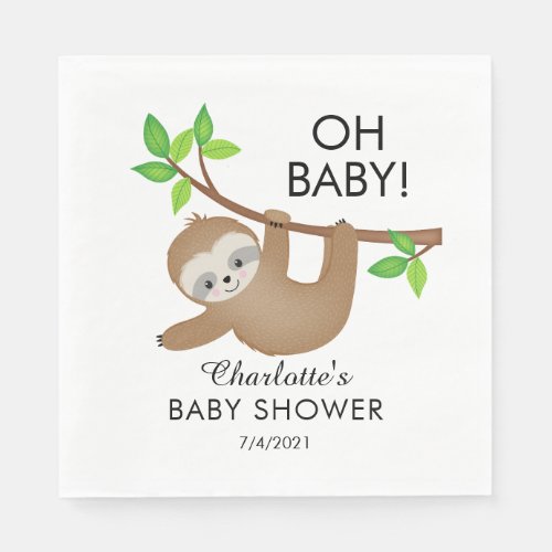 Sweet Sloth OH BABY Baby Shower Paper Napkins