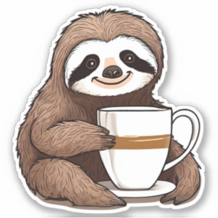 Sweet Sloth Sipping Coffee Waterproof  Sticker