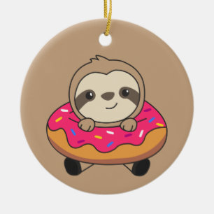 Sweet Sloth Sloth Loaf Donut Sprinkles Pink T-Shir Ceramic Ornament