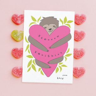 Sweet Sloth Squishies Valentine Card   Hot Pink