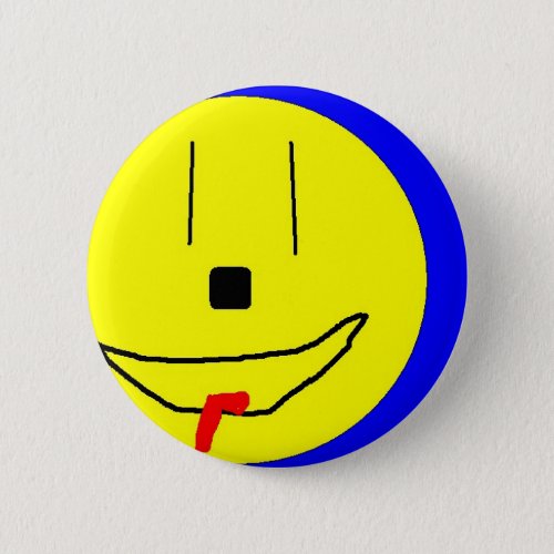 Sweet Smiley Emoji  Yellow Blue Art By Kids  Button