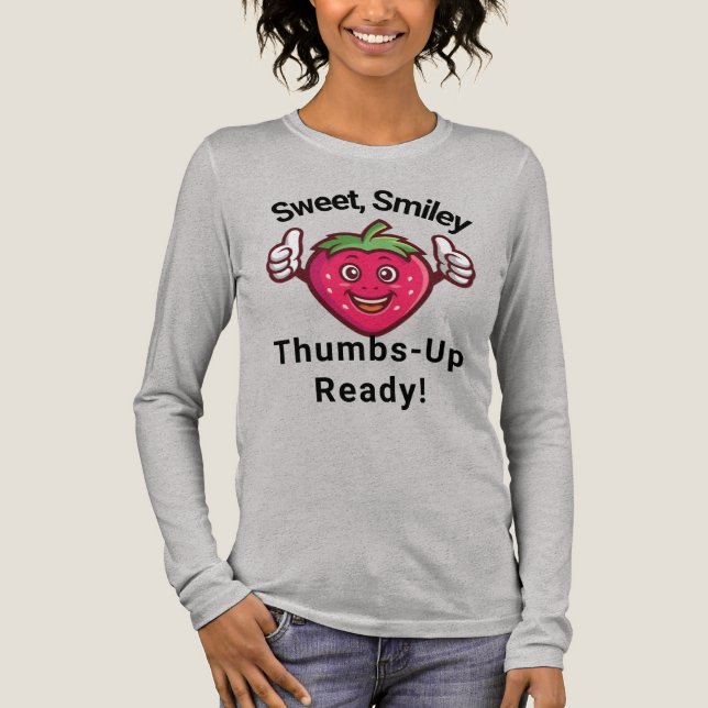 Sweet Smiley Strawberry Thumbs‑Up Long Sleeve Tee  (Front)