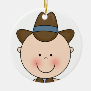 Sweet Smiling Baby Boy Western Cowboy Keepsake Ceramic Ornament