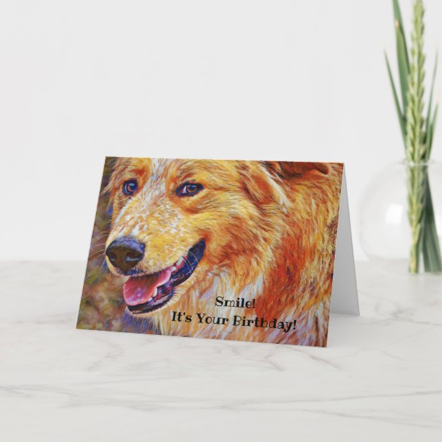 Sweet Smiling Dog Artsy Birthday Card (Front)
