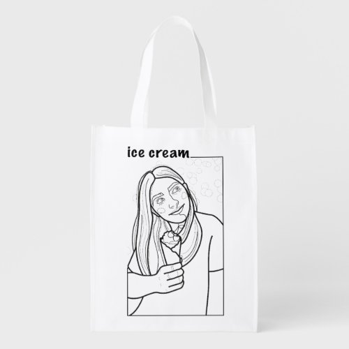 sweet smiling girl grocery bag