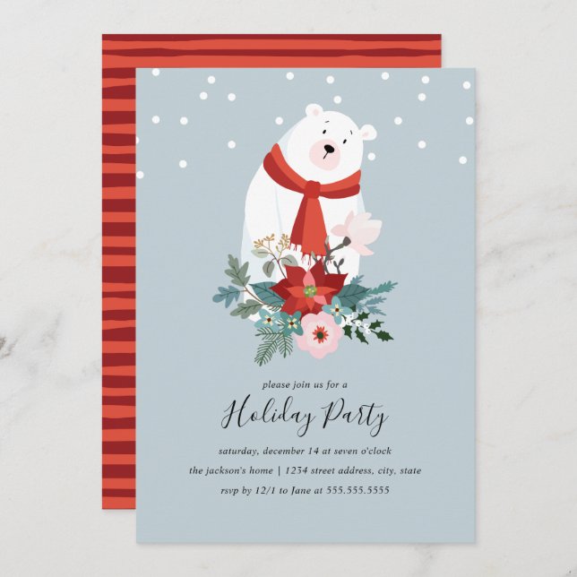 Sweet Snow Polar Bear Holiday Party Invitation (Front/Back)