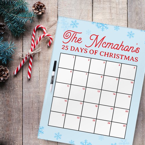 Sweet Snowflake 25 Days of Christmas Activity Dry Erase Board