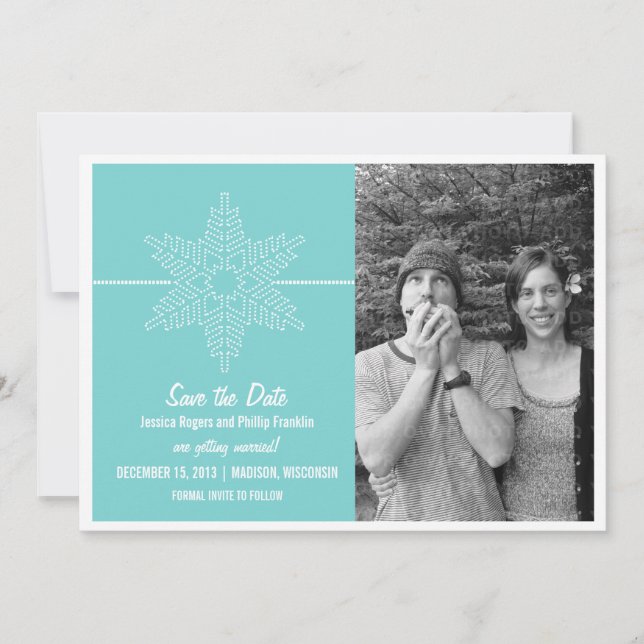 Sweet Snowflake Save the Date Invite, Aqua Invitation (Front)