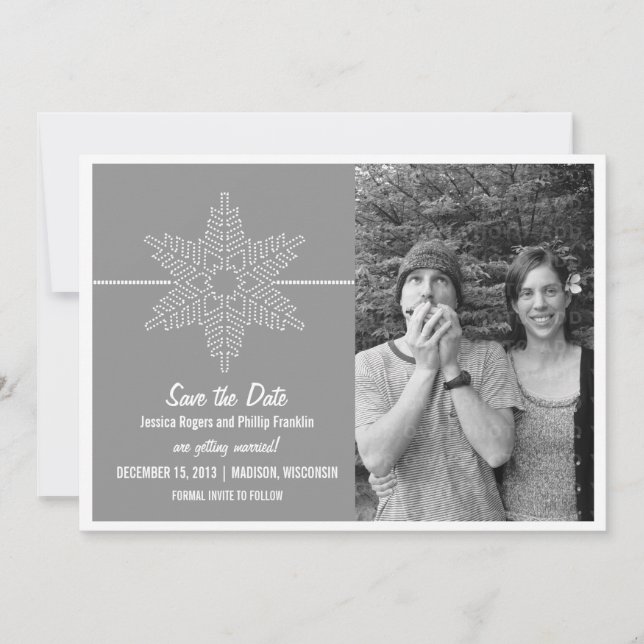 Sweet Snowflake Save the Date Invite, Gray Invitation (Front)