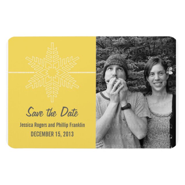 Sweet Snowflake Save the Date Magnet, Yellow Magnet (Horizontal)