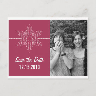 Sweet Snowflake Save the Date Postcard, Fuchsia Announcement Postcard