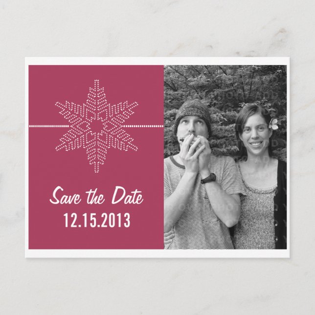 Sweet Snowflake Save the Date Postcard, Fuchsia Announcement Postcard (Front)