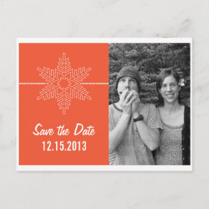 Sweet Snowflake Save the Date Postcard, Orange Announcement Postcard