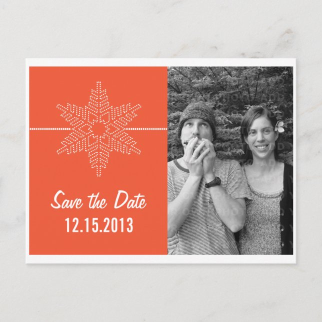 Sweet Snowflake Save the Date Postcard, Orange Announcement Postcard (Front)